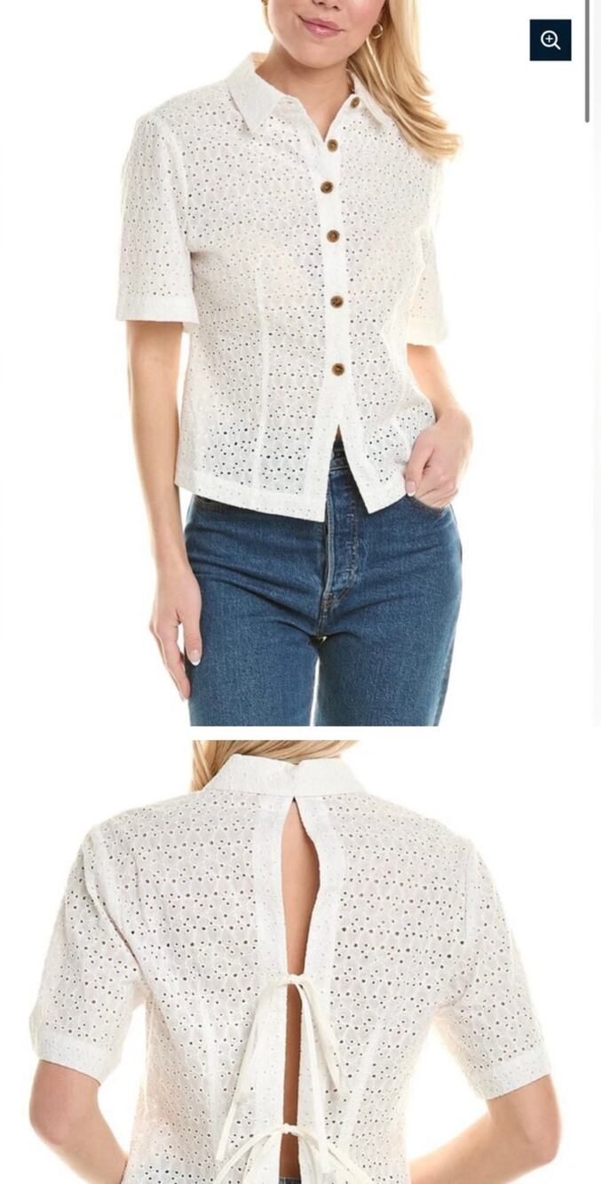 NWT Rebecca Taylor Lea White Cotton Eyelet Tie Back Cut Out Top Blouse Sz 6